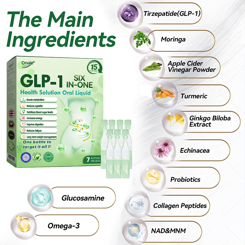 NHS 🇬🇧 Official Store 🇬🇧 | Croaie® 👩‍⚕️GLP-1 6-in-1 Health Solution Oral Solution (Only once a day, visible changes within 7 days) for obesity, cardiovascular health, diabetes, sleep apnea, intestinal health, joint problems, etc🧴